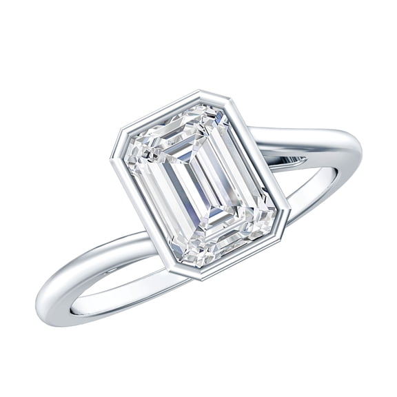 Rosec Jewels Moissanite Emerald Cut Engagement Ring 2 Carat - Bezel Set Ring for Women - 6X8 mm - D-VS1 Quality, 925 Sterling Silver, US 4.00
