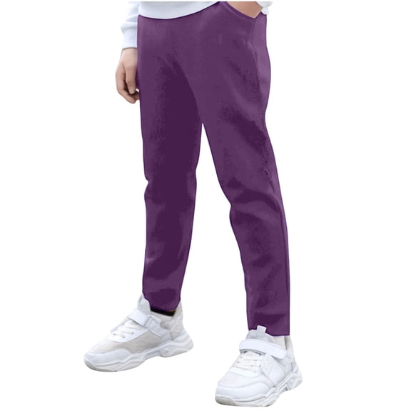 IFNWSV Girls Pants Solid Color Straight Leg Elastic Waist Casual Comfortable Sweatpants for Daily Wear Purple 7-8 Years