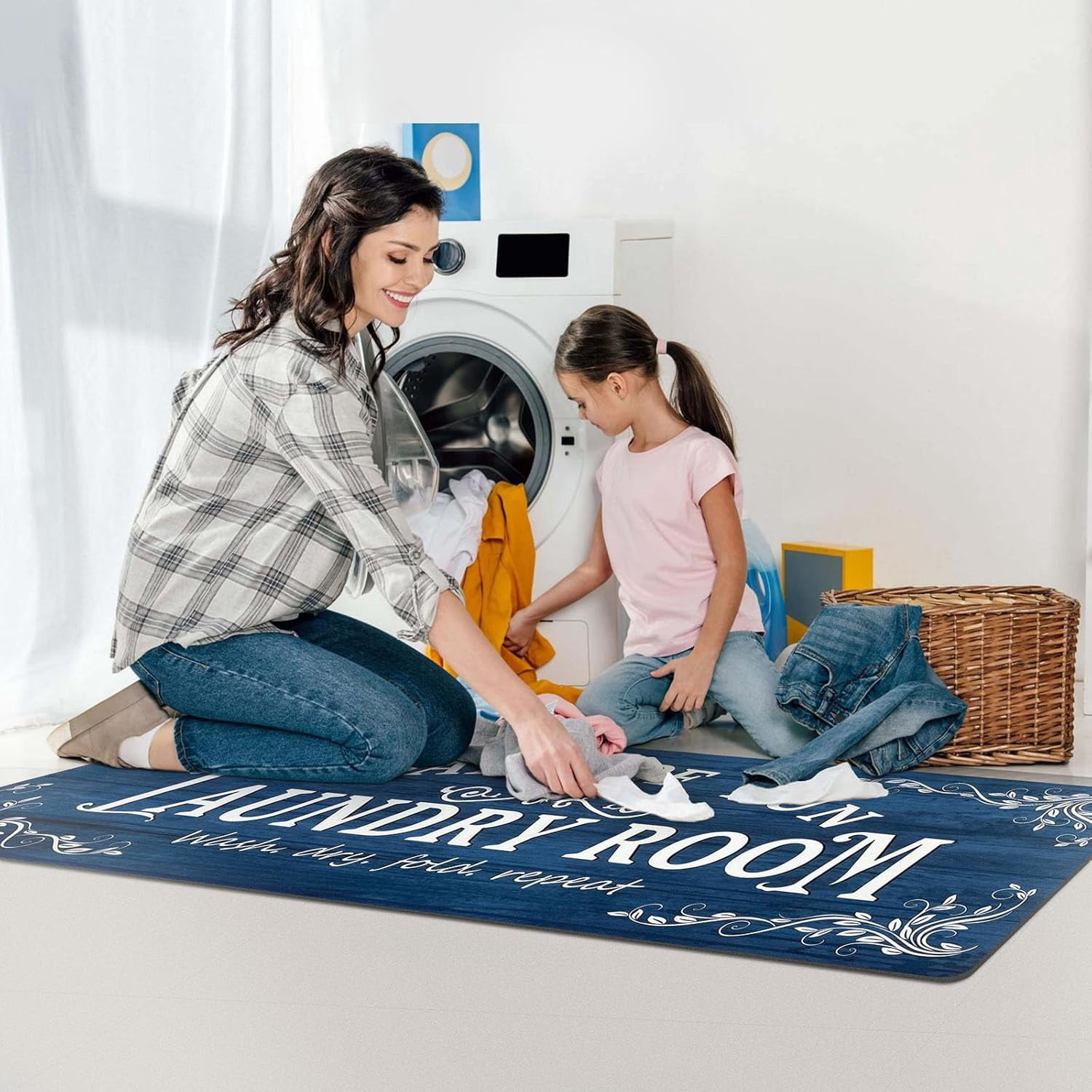 Laundry Room Rug Runner 20"x48" Non Slip Waterproof Laundry Mats for Laundry Room Decor Washable Floor Farmhouse Laundry Rug for Mudroom, Washroom, Bathroom, 2x4, Light Grey