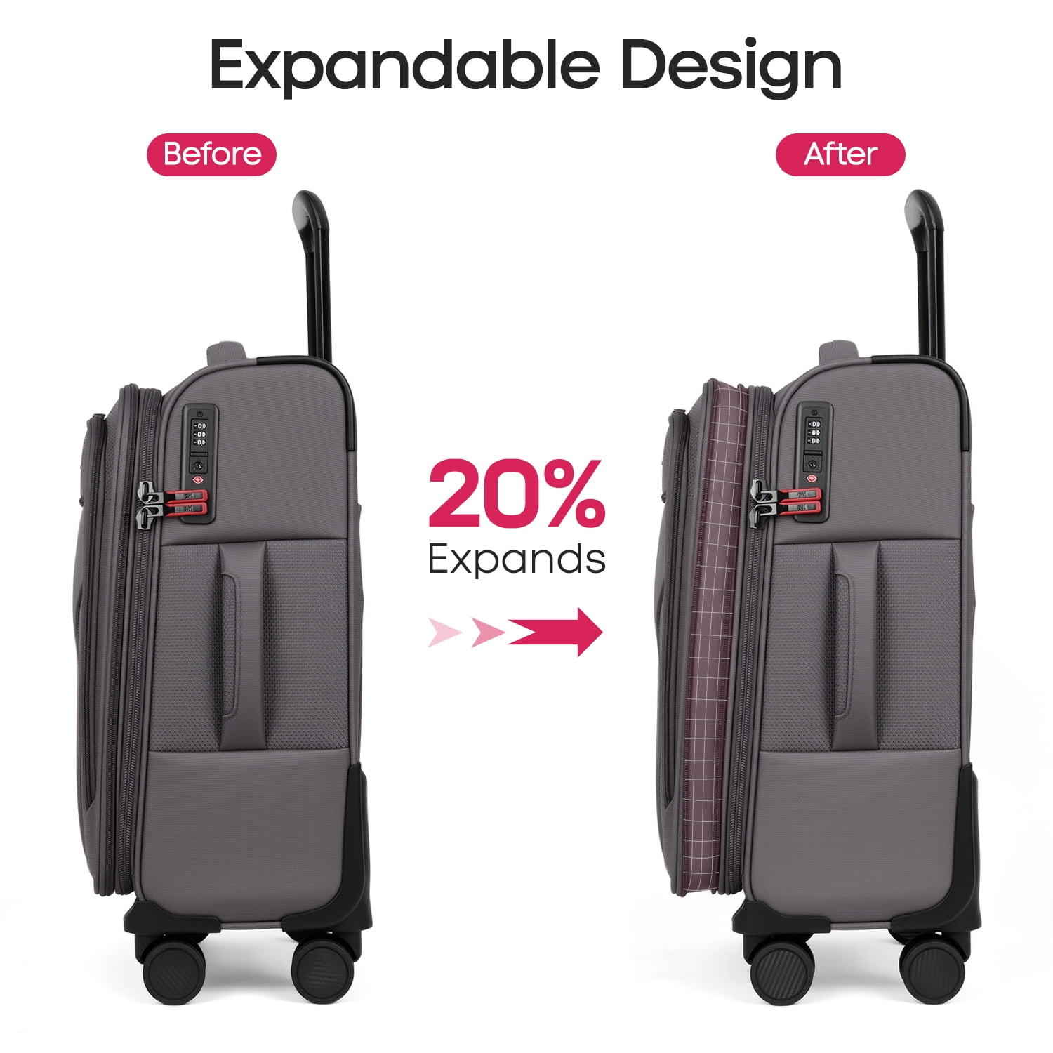 New York Xpress 2-Piece Softside Expandable Spinner Luggage Set, 22" Carry-on and 32" Checked with TSA Lock, Grey - WD8817