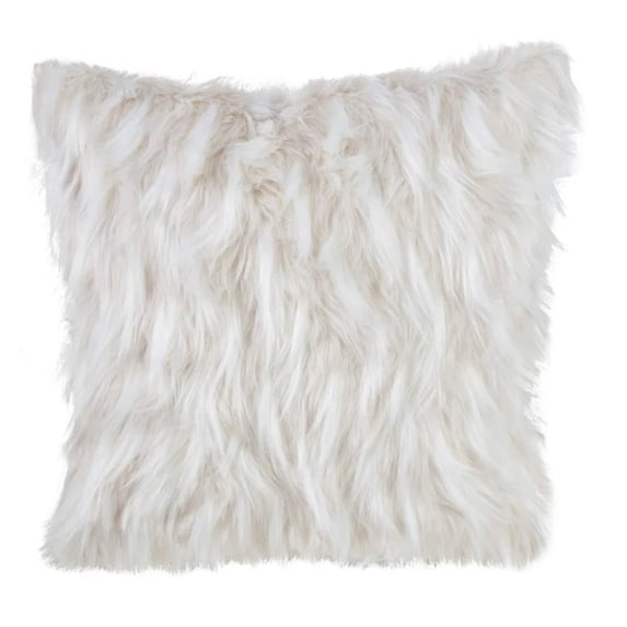 Glam Faux Fur Decorative Throw Pillow with Down Filled Insert 18 x 18 Inch Ivory