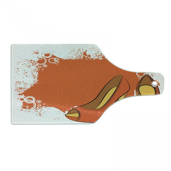 High Heels Cutting Board, Pair of Dashing Female Shoes Vivid Paint Splashed Backdrop, Decorative Tempered Glass Cutting and Serving Board, in 3 Sizes, by Ambesonne