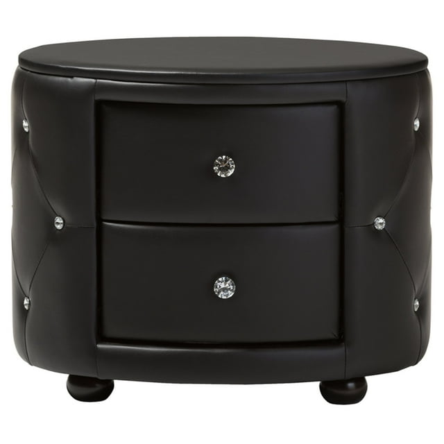 Baxton Studio Table de Chevet Ovale Style Charmant Hollywoodien 2 Tiroirs en Similicuir Noir