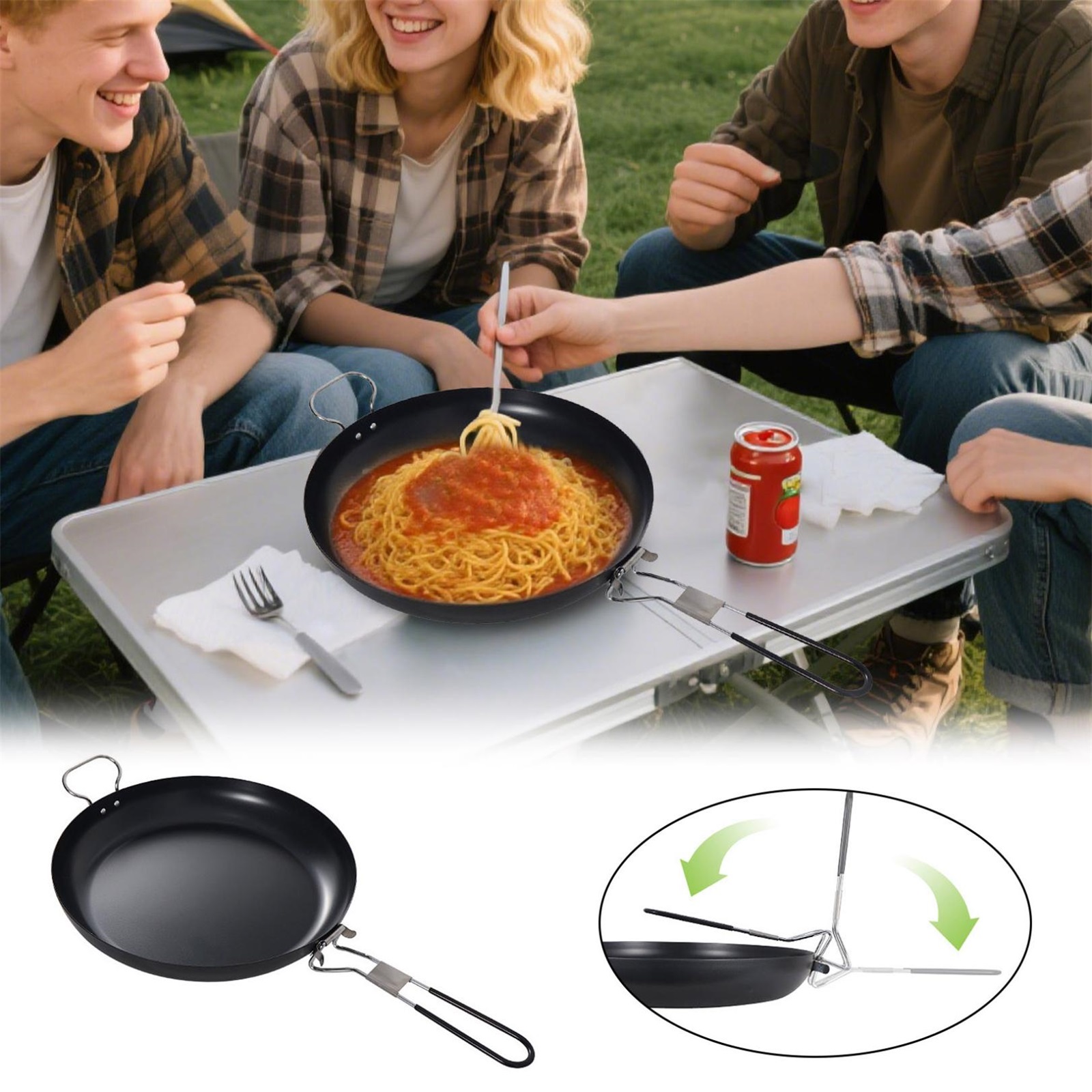 Camping Frying Pan 9.4in Non Stick Fry Pan With Folding Handle For Outdoor Camping Picnic Hiking,black