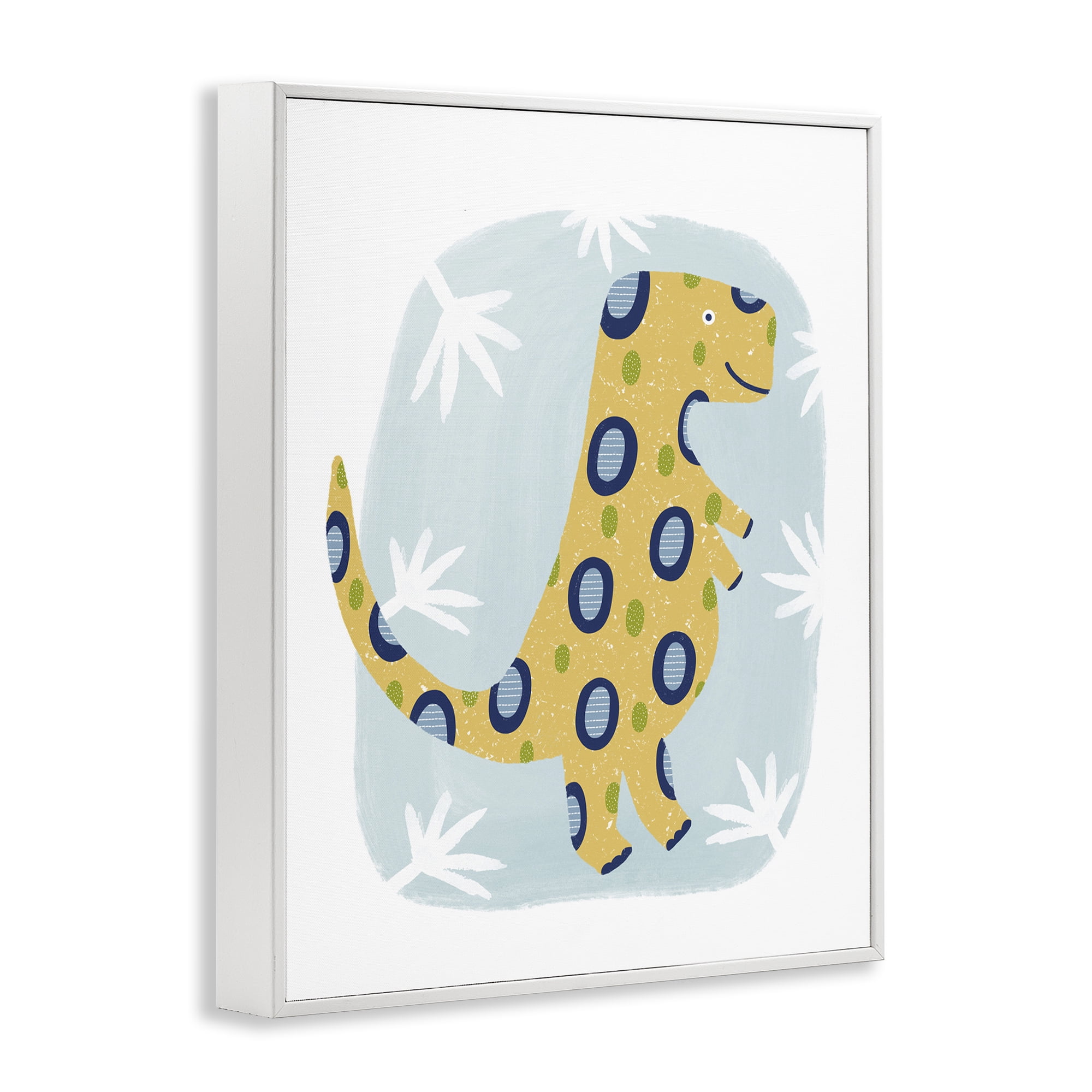 Stupell Industries T-Rex with Leaves Animals & Insects Painting White Framed Art Print Wall Art, 11 x 14