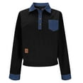 thumbnail image 3 of AUNVITO Women's Casual Sweatshirt Long Sleeve Turn-Down Collar Denim Patchwork with Stitching Detail Fashionable and Sporty Style, 3 of 6