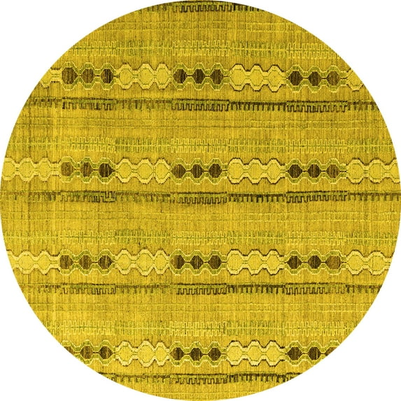 Ahgly Company Indoor Round Abstract Yellow Modern Area Rugs, 8' Round
