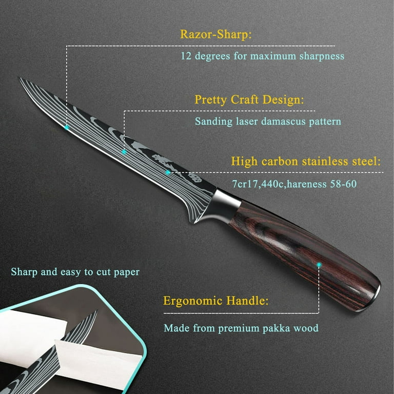 MDHAND Boning Knife 6 Inch German High Carbon Stainless Steel Grade Boning  Fillet Knife 