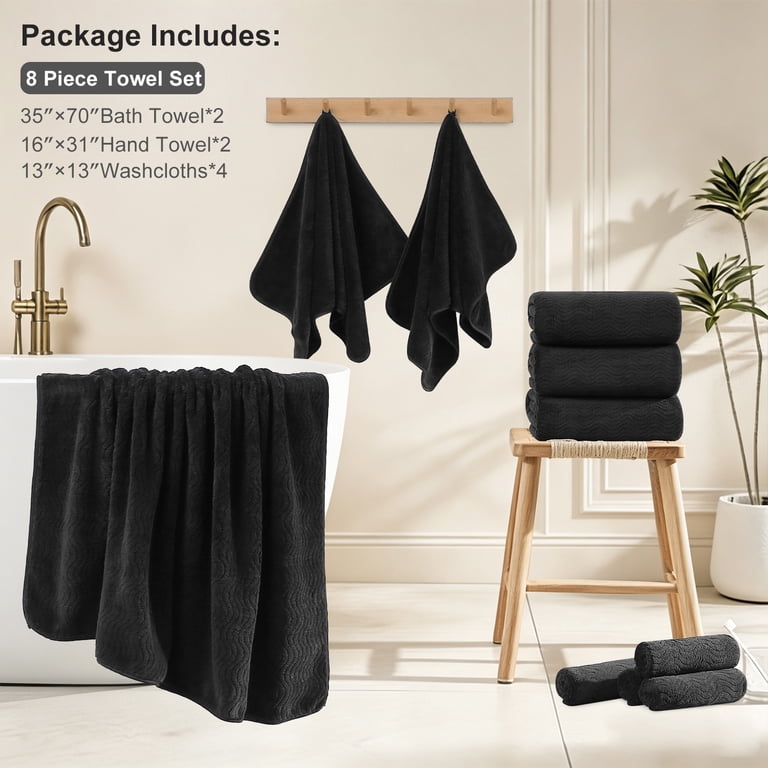 Covina Home 8-Piece Microfiber Bath Towel Set, Black photo 8