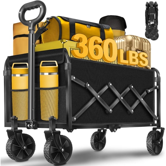 Wagon Cart Foldable, Collapsible Wagon Cart with Wheels Portable, Outdoor Utility Carts for Groceries, Camping, Sports, Garden, Shopping