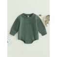 thumbnail image 2 of Cenuakty Baby Boys Spring Autumn Casual Romper Green Long Sleeve Letter Embroidery Playsuit, 2 of 9