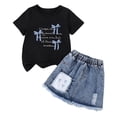 thumbnail image 1 of Ensemble Jupe en Denim à Col Rond et Manches Mi-Longues pour Filles, Tenue Décontractée 2 Pcs avec Taille Élastique, 1 of 6