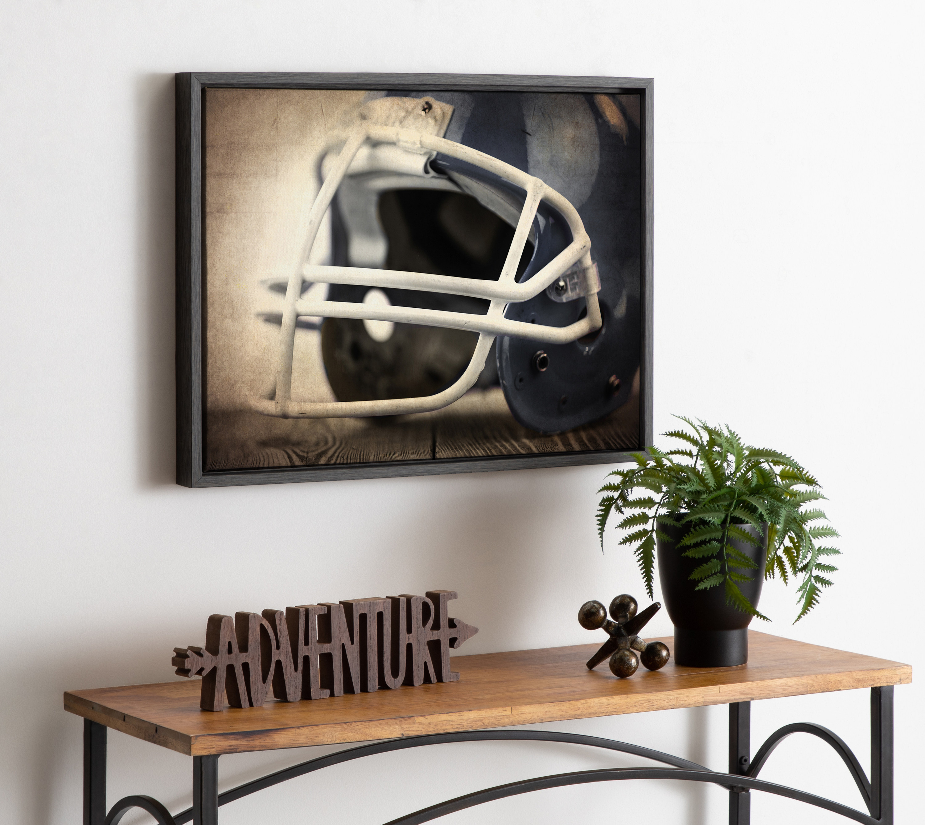 DesignOvation Sylvie Vintage Football Helmet Framed Canvas By Shawn St.  Peter, 18x24 Dark Grey, Transitional Sports Wall Decor For Office, Bedroom,  Or Living Room