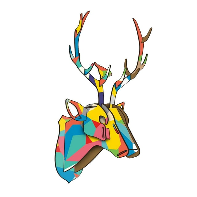 GUOOL Assemblage Sérénable Casse-Tête 3D Faune Tête de Cerf Art Mural Trophée Modèle Animal C