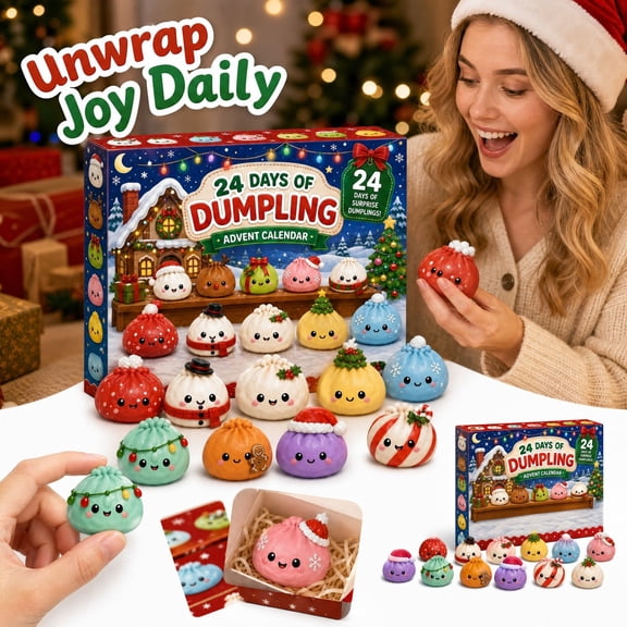 2026 Christmas Dumpling Advent Calendar with 24 Surprise Kawaii Toys, Holiday Countdown Blind Box Set for Kids, 1 Count