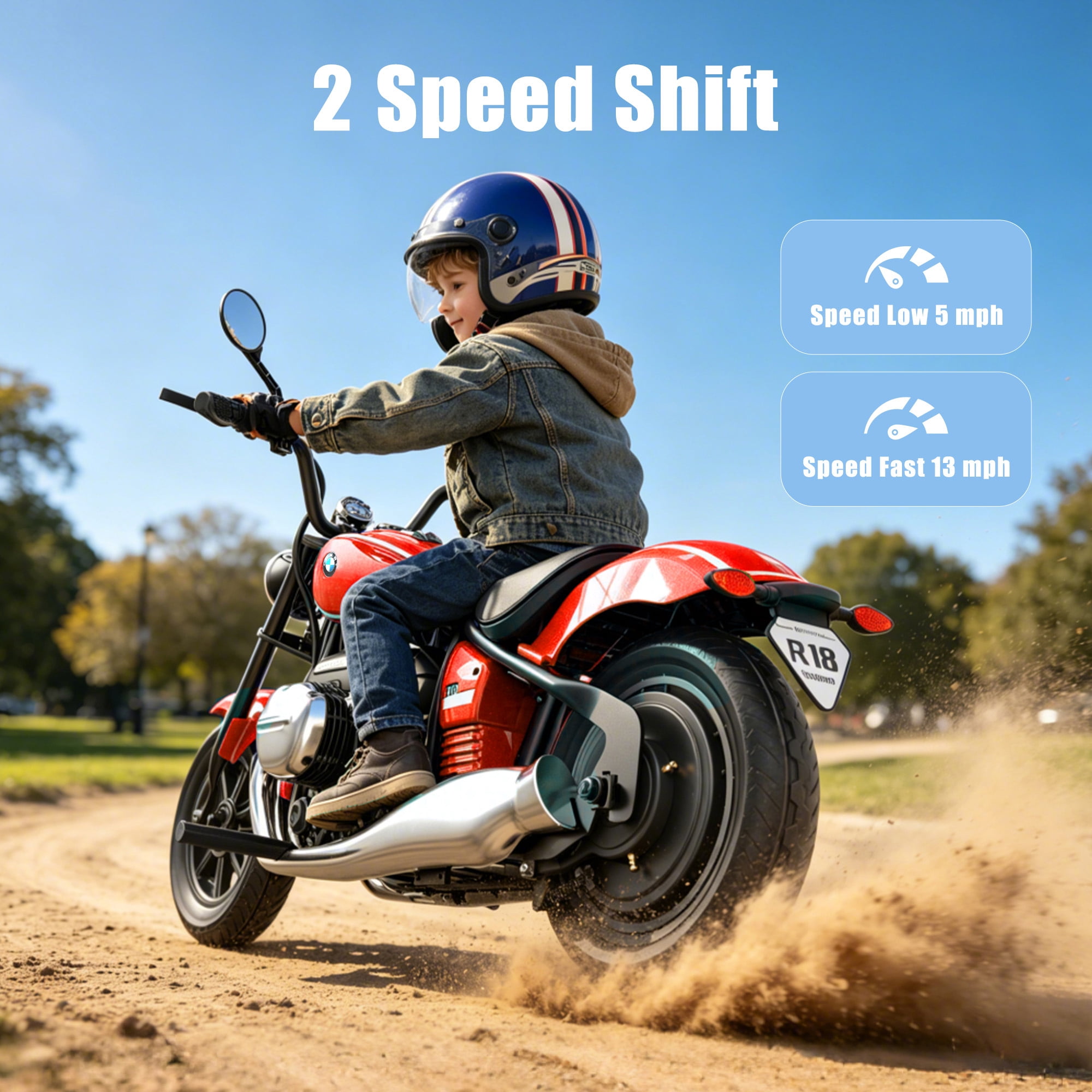 SaveJoy BMW Licensed 24V 9Ah Kids Ride On Motorcycle, Powered Electric Dirt Bike with Removable Training Wheels and Suspension for Boys Girls Ages 3-8, Red