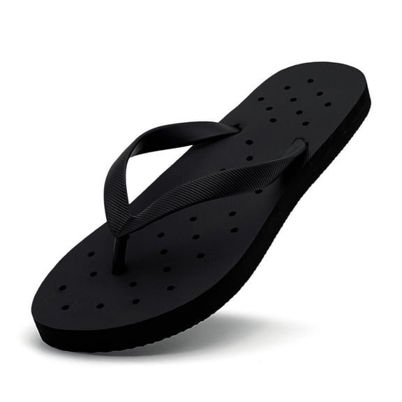 Women's Flip Flops with Drain Holes, Quick-Drying Shower Shoes Lightweight Non-Slip Pool Beach Sandals, Black