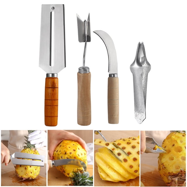 (Juego de cuatro piezas de piña) Pelador de acero inoxidable Juego de herramientas para pelar piña de caña de azúcar de 4 piezas