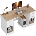 thumbnail image 1 of 55" Computer Desk with 4 Reversible Drawers and Mobile CPU Stand, White Wood Grain Office Desk with Adjustable Shelf for Home Study, Bedroom, and Professional Workspace, 1 of 7