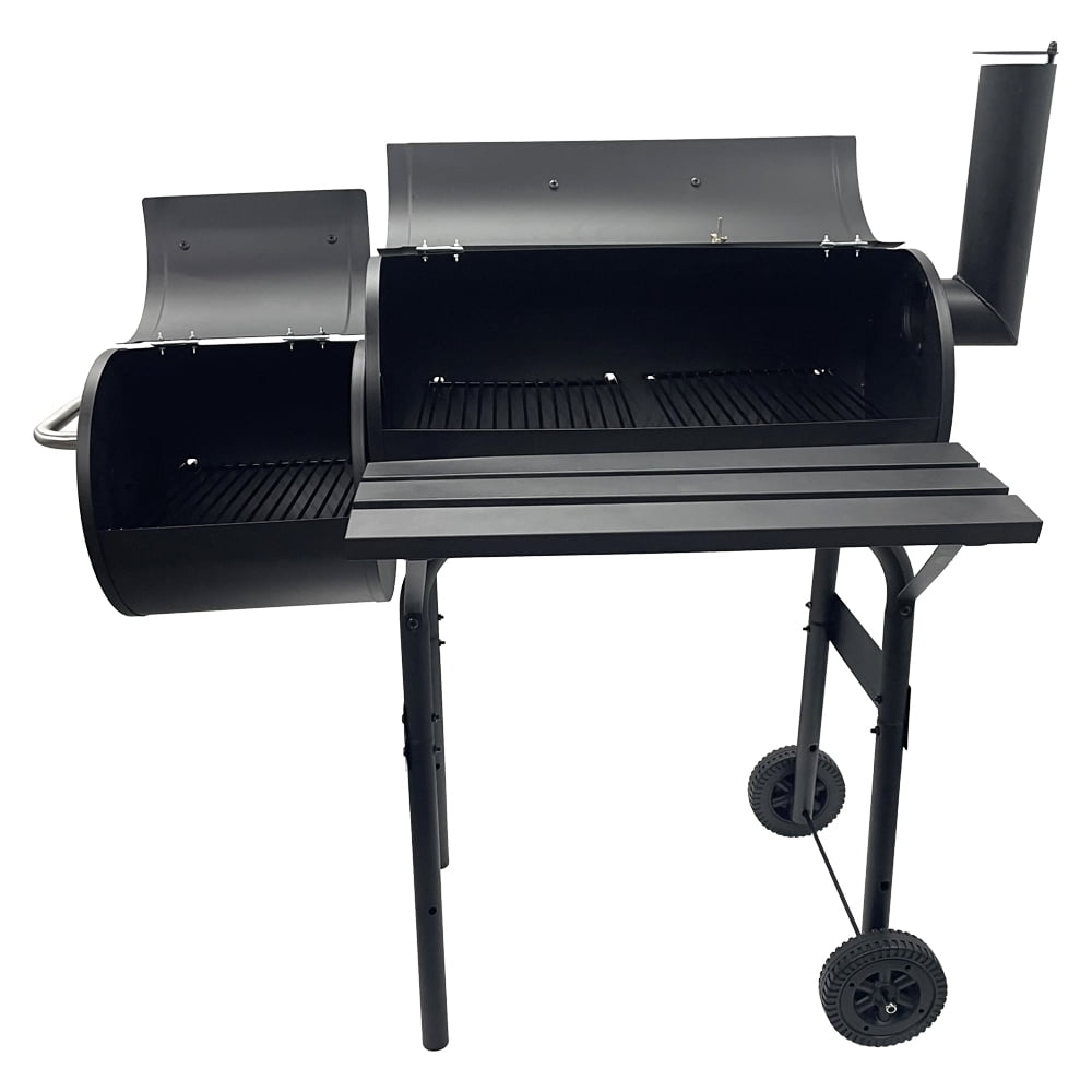 30" Domestic BBQ Charcoal Grill Offset Smoker with Cover Work Space for Outdoor Camping Patio Cooking Backyard Party Black