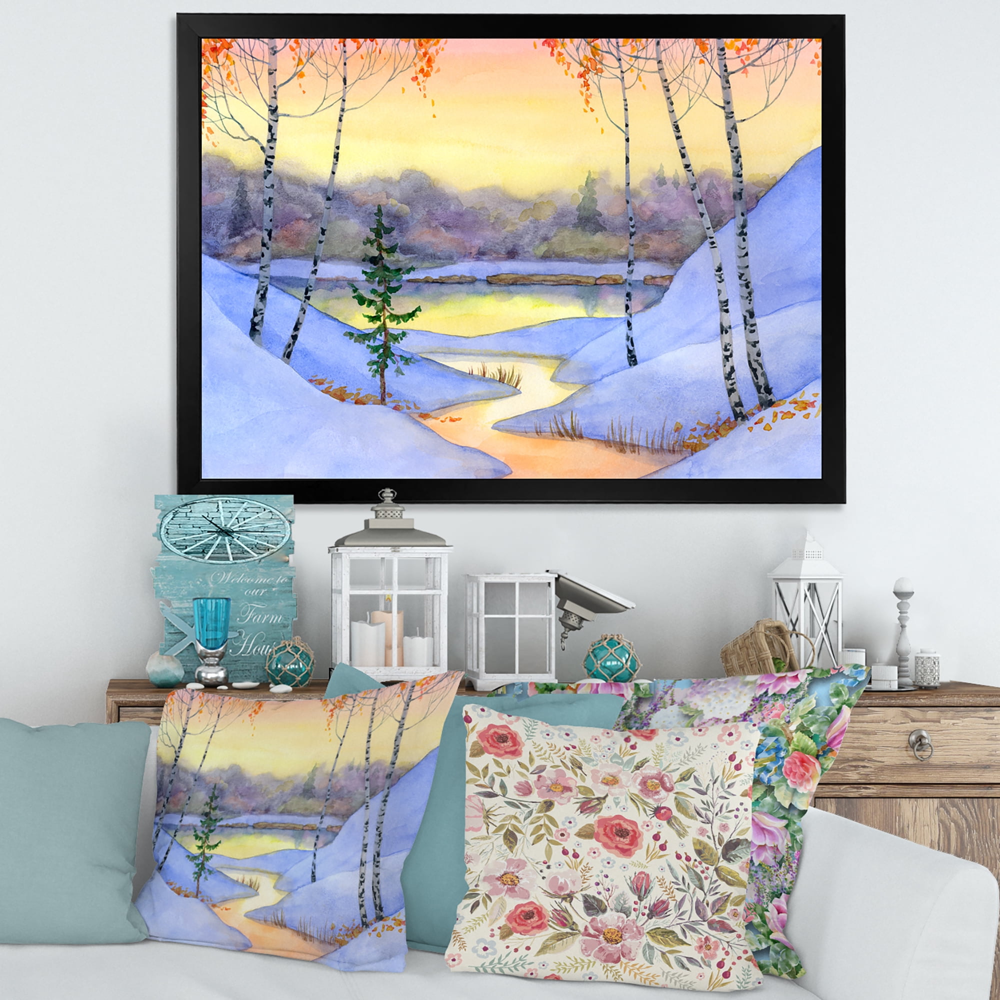 Designart 'Stream Through The Winter Forest II' Lake House Framed Art Print