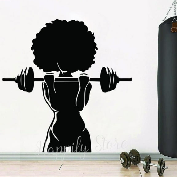 Gym Wall Decal Afro Girl Power Fitness Quote Decor Workout Art Vinyl Wall Stickers Bedroom Motivation Wallpaper 100x102cm