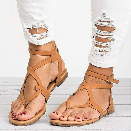 

Sandals For Women Summer Fashion Buckle Flat Shoes Retro Sandals Flip Flops