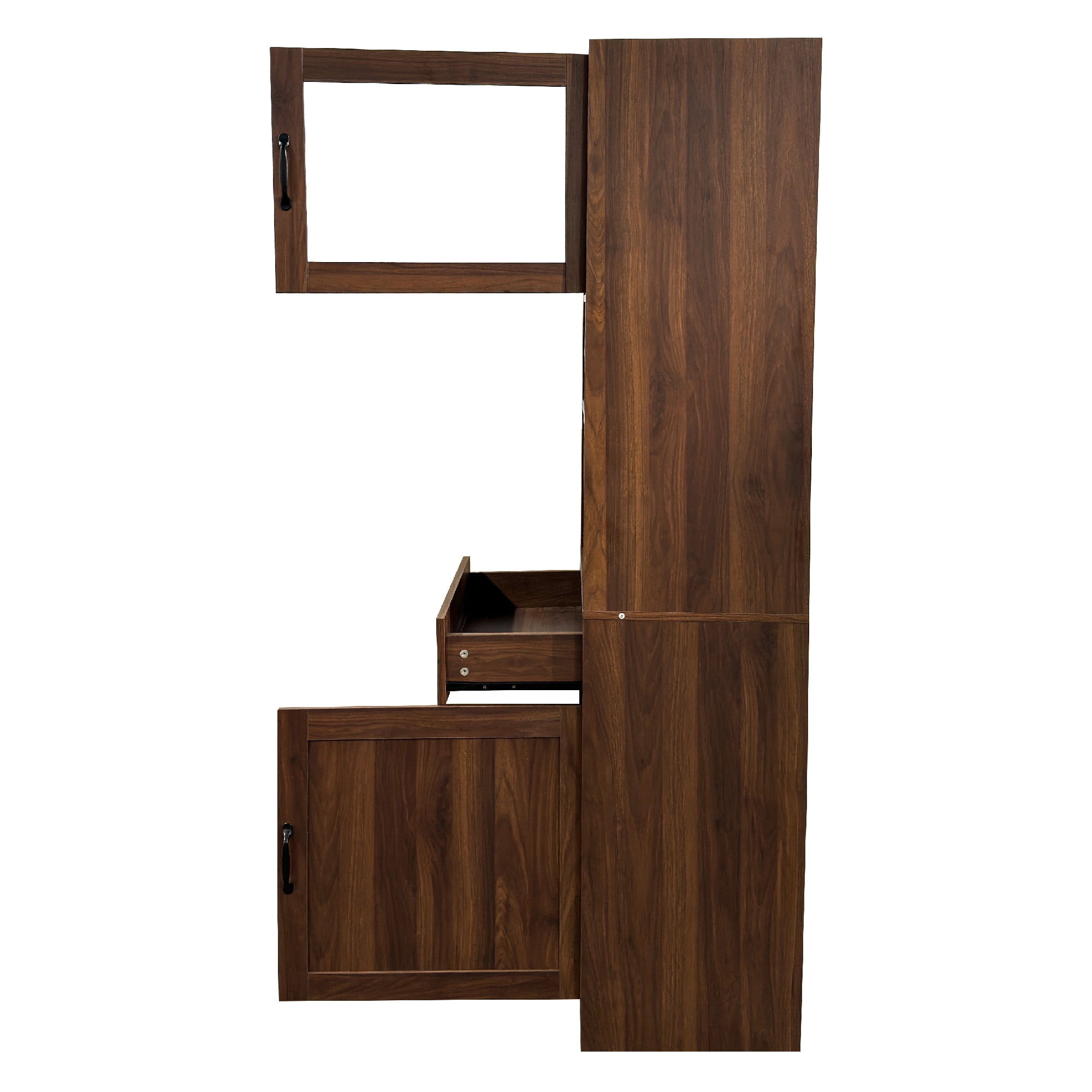 Kitchen Pantry Cabinet Farmhouse Storage Cabinet with Glass Door Pull-Out Shelf, Walnut