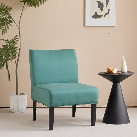 Noble House Kacey Dark Teal Fabric Slipper Chair, Blue