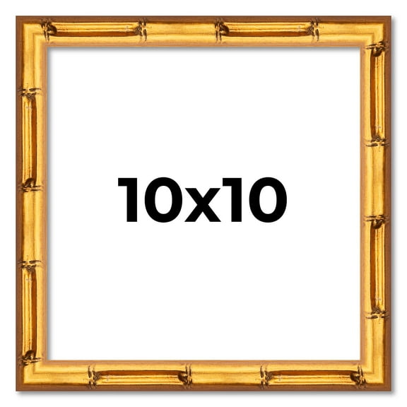 10x10 Frame Gold Bamboo Solid Wood Picture Frame | 0.75 Inch Moulding Width | Interior Frame Depth