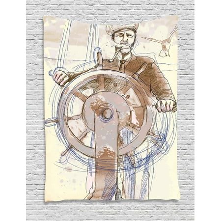 Nautical Tapestry Sea Captain The Leader Seaman Sketch Art