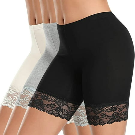 Annhoo 3PCS Womens Boyshorts Underwear Mid Waist Full Coverage Panties Compression Leggings Lace Trim Bottom
