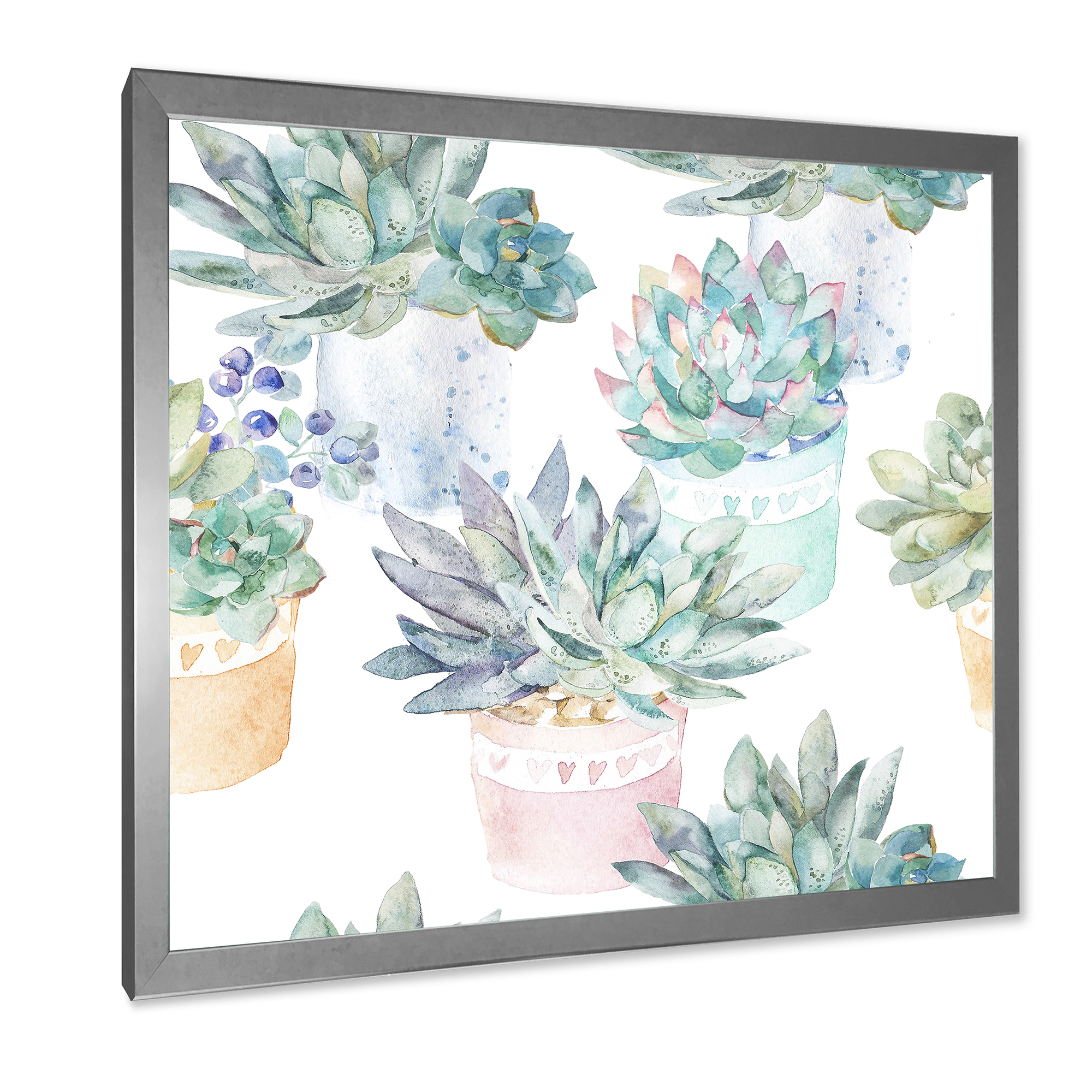 Designart 'Pastel Toned Succulent Housplants in Flowerpots' Traditional Framed Art Print