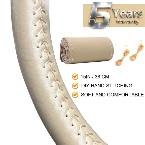 Beige 15" Steering Wheel Cover Leather for 2018-2025 Ford F-150 Crew Cab Accessory