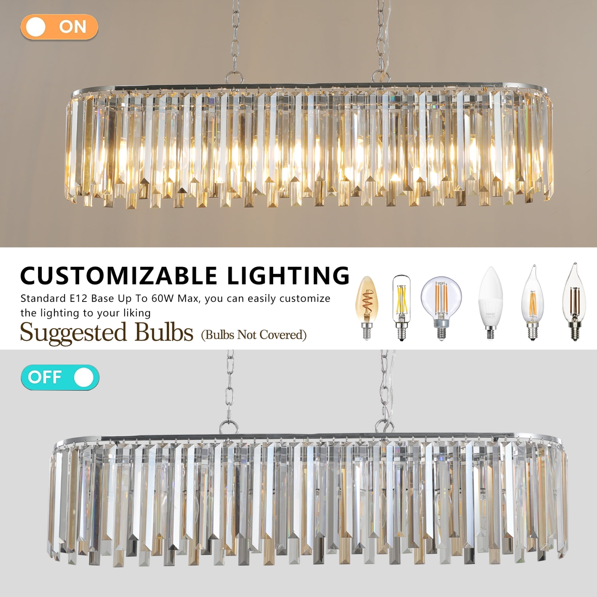 Jopath Modern Oval Crystal Ceiling Chandelier Luxury Hanging Pendant Light Fixture for Living Room, Bedroom, Kitchen (No Bulbs)