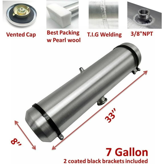 JSD 7 Gallons 8" x33" Spun /Round Aluminum Gas Tank / Fuel Tank 3/8" NPT Outlet Center Fill