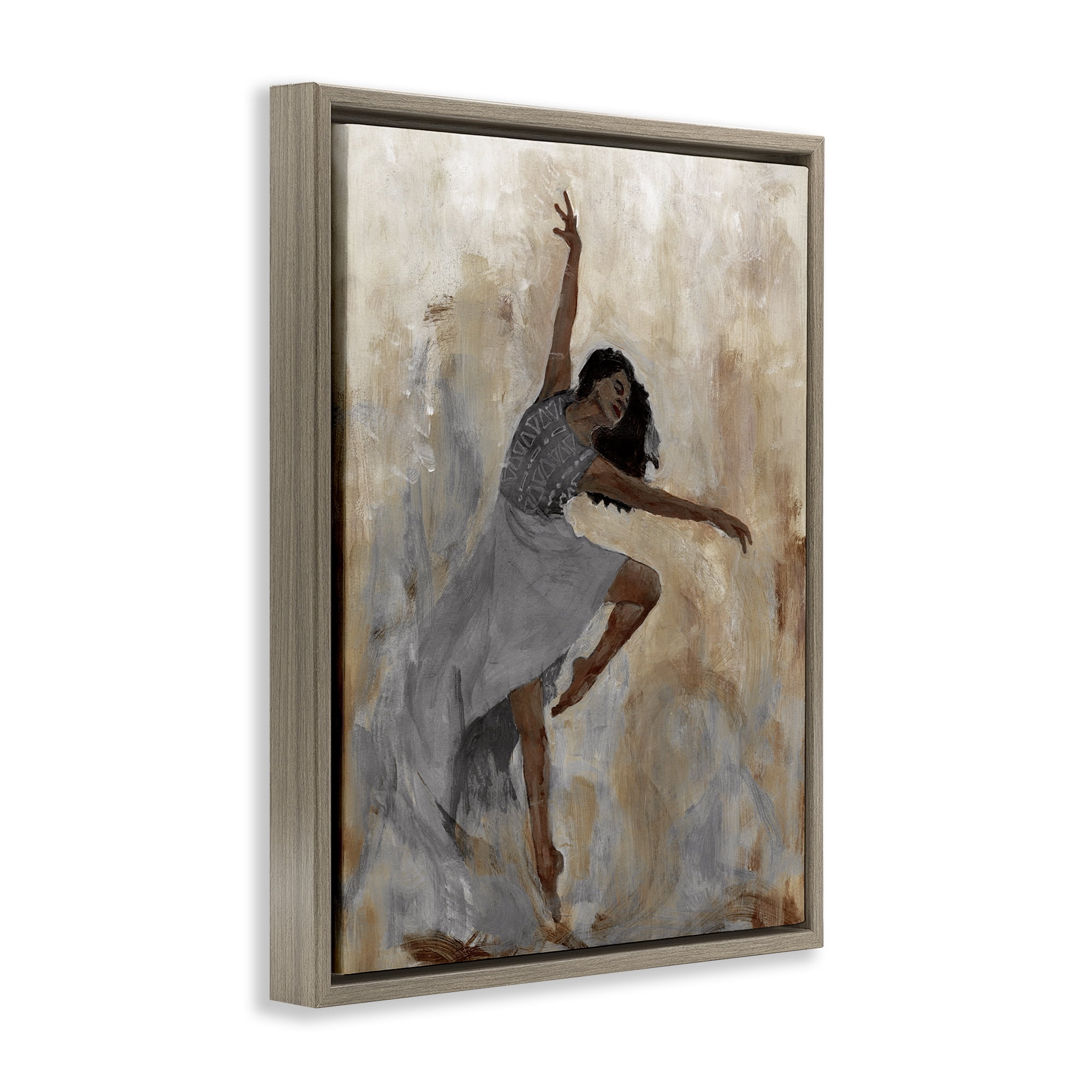 Stupell Industries Flowing Dancer Woman Novelty Painting Brown Floater Framed Art Print Wall Art, 17 x 21