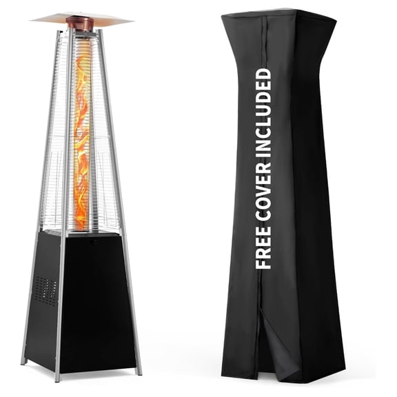 Elleree 48000 BTU Pyramid Patio Heaters for Outdoor Porch Yard Use,Tower Quartz Glass Tube Propane Heater with Wheels &Protective Cover
