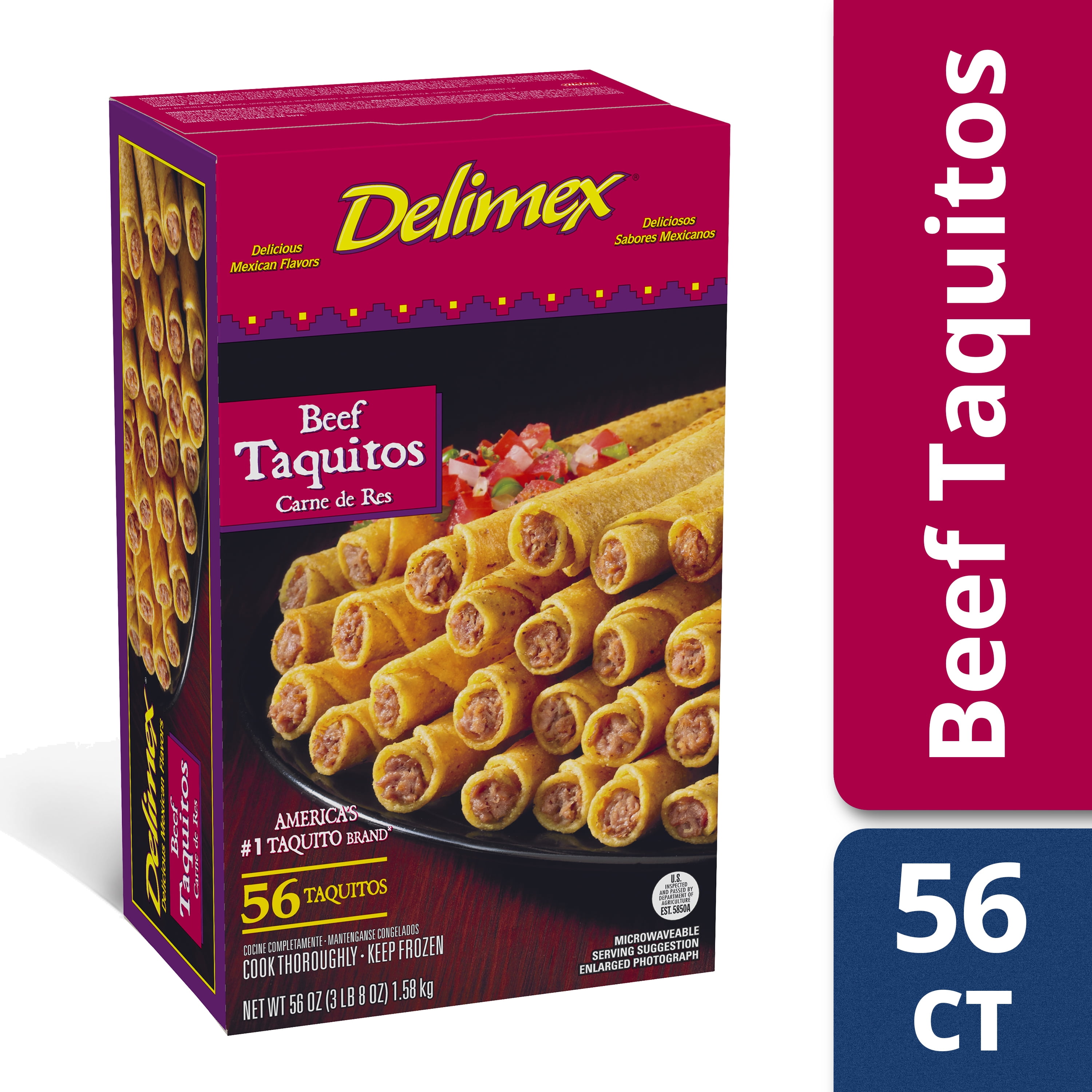 Delimex Beef Corn Taquitos, Frozen Appetizer, 56 ct 56.0 oz Box