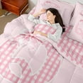 thumbnail image 4 of Manfei Monogrammed Letter 7pcs Bedding Comforter Set,Kawaii Bow Queen Bedding Sets Super Cozy,Geometric Plaid Queen Sheet Sets,Super Cozy Cartoon Room Decor,Reversible, 4 of 8