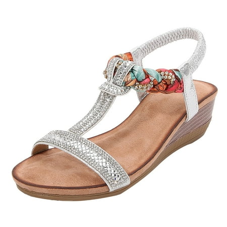 

WNVMWI Sandals Women Shoes for Women Summer Black Wedges for Women Silver Shoes Slippers Flip Flops Bohemian Style T Line Rhinestone Wedge Heel Sandals Oversized Sandals Comfortable Flat Sand Size 38