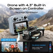 Wefone Camera Drone with Remote Screen, M107 Foldable Quadcopter, Optical Flow, Brushless Motor, Obstacle Avoidance, Under 249g, 2 Batteries, Black