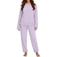 thumbnail image 2 of LEKWK Pajama Sets for Women 2 Piece Textured Fleece Cozy Fuzzy Long Sleeve Crewneck Top and Pants Fall Winter Warm Home Lounge Sleepwear, 2 of 6