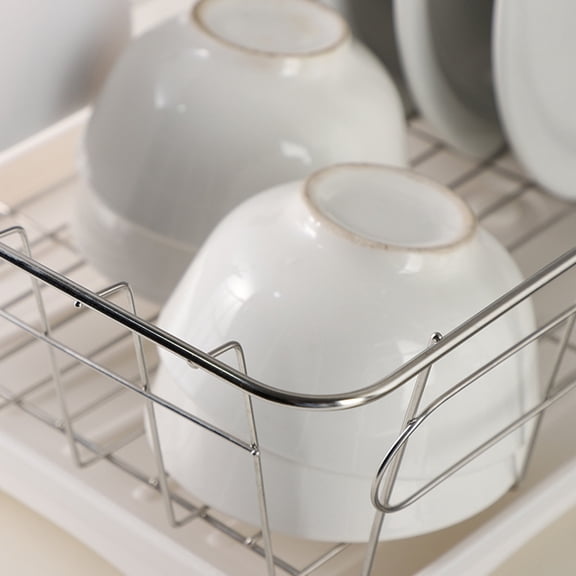 Tineasur Stainless Steel and PP Dish Drying Rack for Kitchen Use with and Fork Storage 1 Set