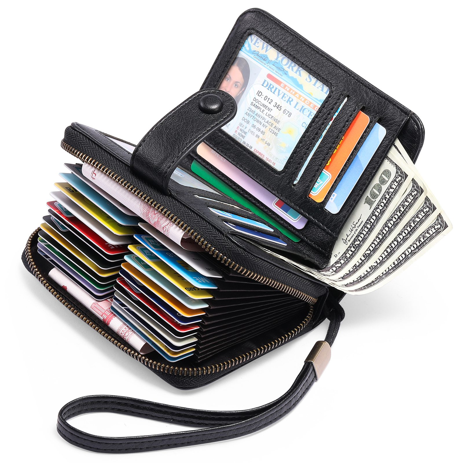 SENDEFN Women's Leather Wristlet Card Wallet, Black