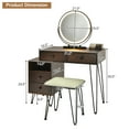 thumbnail image 4 of Costway Vanity Table Stool Set Dimmer LED Mirror Large Storage Cabinet Drawer Walnut, 4 of 12