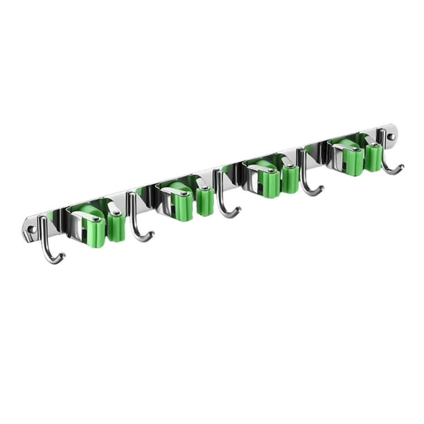 Soporte para escoba y trapeador, colgador de pared de acero inoxidable para lavandería, resistente 5 ganchos
