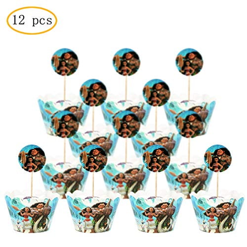 12 Pcs Moana Toppers And 12 Pcs Moana Cake Wrapper Party Cake Decorations Moana Walmart Com Walmart Com