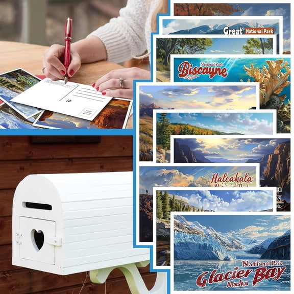 Illustrated US National Parks Postcard Set, Travel Poster Style, Variety Pack for Mailing, Teachers, Students and Collectors, Cardstock