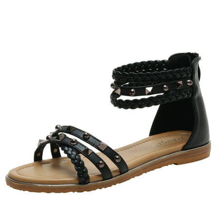 

Women s Flat Sandals Strappy Studded Sandals Gladiator Sandals with Ankle Strap